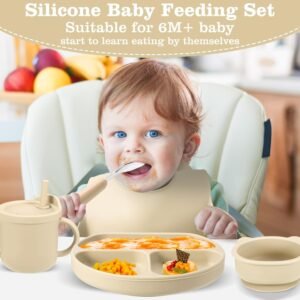 Beige Silicone Baby Feeding Set for Self-Feeding