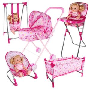 Pink Simulation Doll Stroller Set for Pretend Play