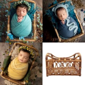 Vintage Newborn Photography Props - Woven Rattan Basket & Posing Chair