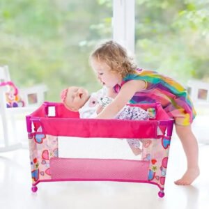 Pink Baby Doll Crib Toy with Carry Bag