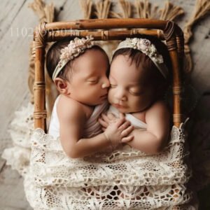 Vintage Newborn Photography Props - Woven Rattan Basket & Posing Chair