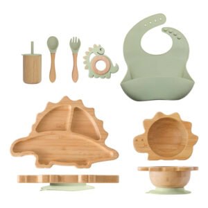 Bamboo Dinosaur Dinner Plate and Baby Tableware Set