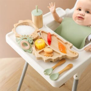 Bamboo Dinosaur Dinner Plate and Baby Tableware Set