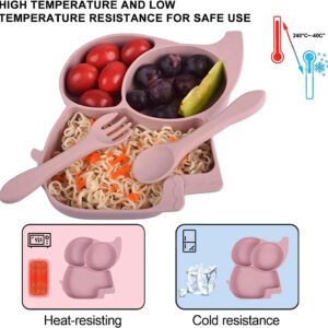 Cute Baby Led Weaning Supplies Silicone Dining Plate Feeding Set